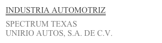 INDUSTRIA AUTOMOTRIZ

SPECTRUM TEXAS
UNIRIO AUTOS, S.A. DE C.V.